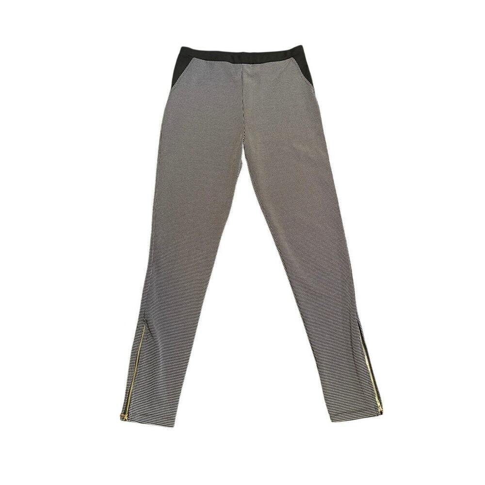 Connection 18 BlackWhite Micro Check Pattern Ankle Zipper Pull On Pants Stretch
